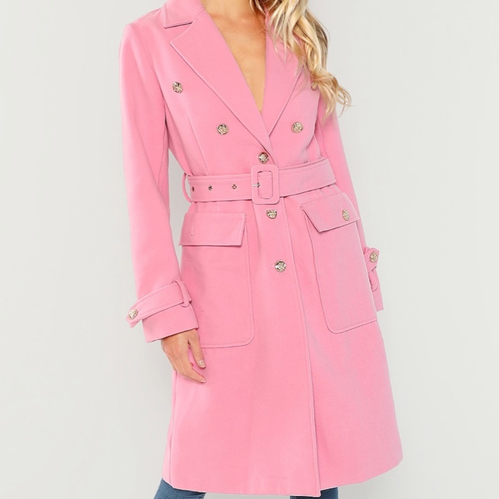 Pink belted coat gold buttons - Picture 5 of 6